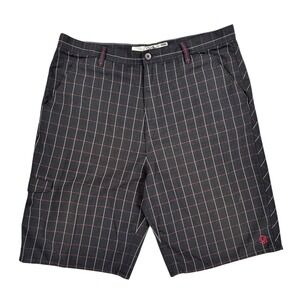 RedSand Shorts Mens Size 36 Black w/ Plaid Check Casual Cargo Pocket Bermuda